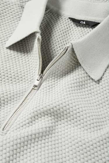 Men - Knitted polo shirt - regular fit - textured - gray