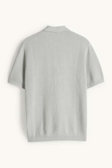 Men - Knitted polo shirt - regular fit - textured - gray