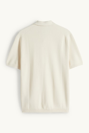 Pánské - Pletená polokošile - regular fit - strukturovaná - krémově bílá