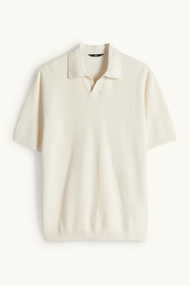 Pánské - Pletená polokošile - regular fit - strukturovaná - krémově bílá