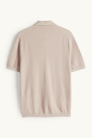 Pánské - Pletená polokošile - regular fit - strukturovaná - světle béžová