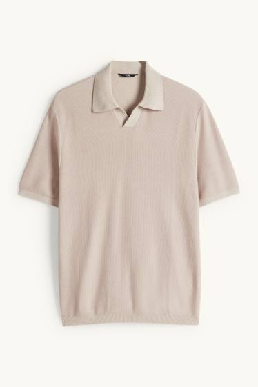 Pánské - Pletená polokošile - regular fit - strukturovaná - světle béžová