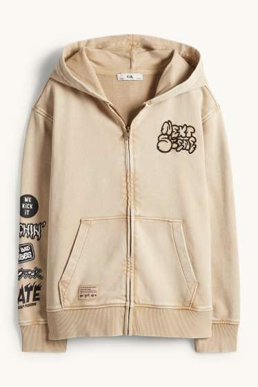 Enfants garçons - Sweat zippé en molleton avec capuche - beige clair