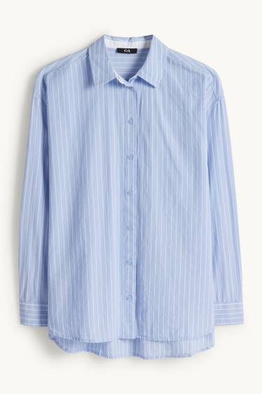 Dames - Blouse - gestreept - wit / lichtblauw