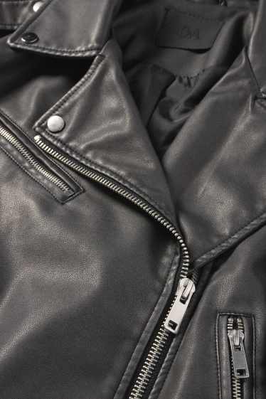 Damen - Bikerjacke mit Gürtel - Lederimitat - schwarz