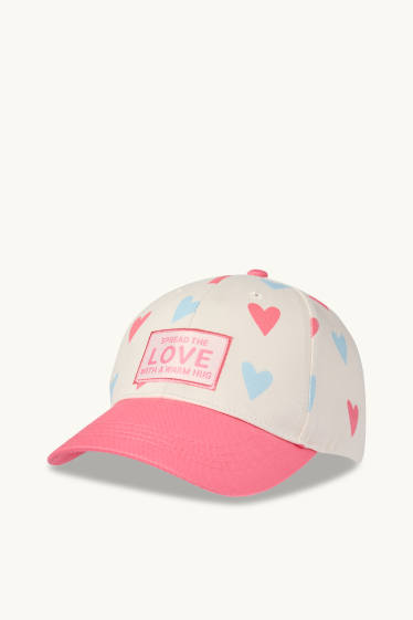 Kinder Mädchen - Herz - Baseballcap - rosa / beige