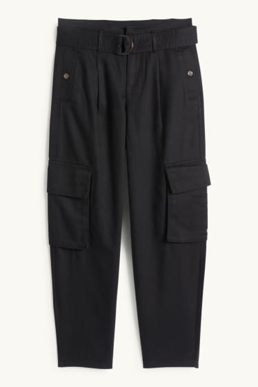 Dona - Pantalons cargo amb cinturó - high waist - tapered fit - negre