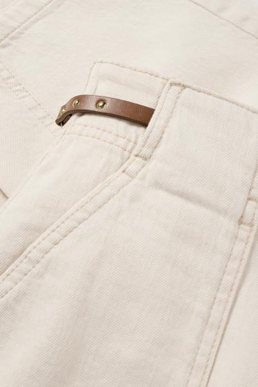 Femmes - Pantalon de toile à ceinture - high waist - barrel leg - beige clair