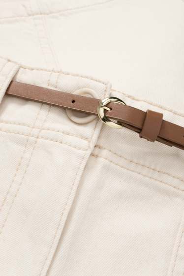 Femmes - Pantalon de toile à ceinture - high waist - barrel leg - beige clair