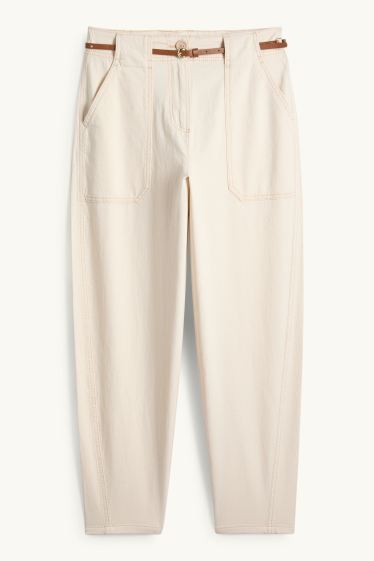 Femmes - Pantalon de toile à ceinture - high waist - barrel leg - beige clair