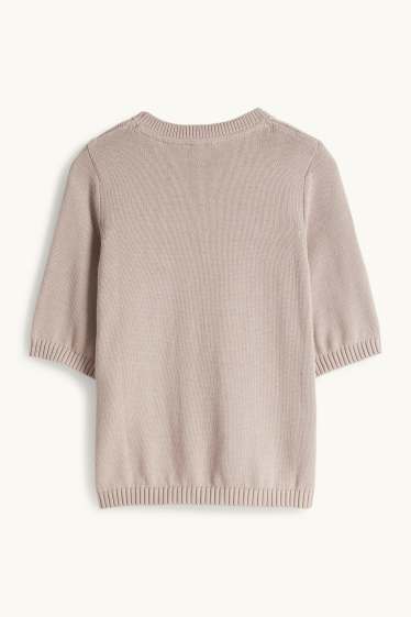 Dames - Gebreide trui - korte mouwen - taupe