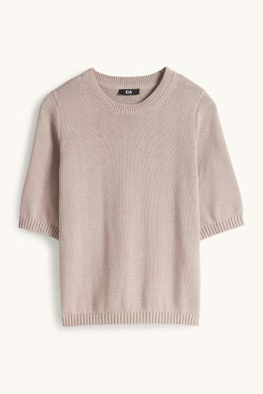Dames - Gebreide trui - korte mouwen - taupe