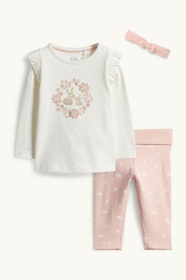 Baby Mädchen - Häschen - Baby-Crochet-Outfit - 3 teilig - weiss / rosa