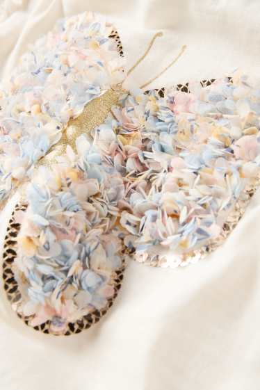 Bambine - Farfalla - set - t-shirt e borsa - 2 pezzi - bianco crema