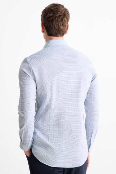 Hommes - Chemise de bureau - slim fit - col kent - sans repassage - finition texturée - blanc / bleu clair