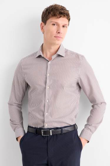 Home - Camisa formal - slim fit - cutaway - no requereix planxada - de ratlles - marró / blanc trencat