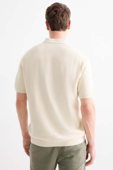 Pánské - Pletená polokošile - regular fit - strukturovaná - krémově bílá