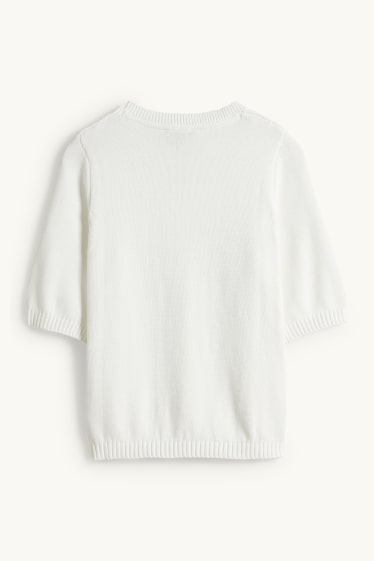 Dames - Gebreide trui - korte mouwen - wit