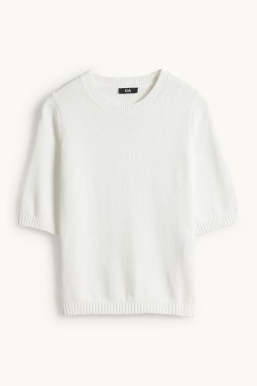 Dames - Gebreide trui - korte mouwen - wit