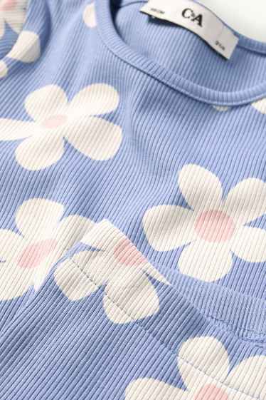 Kinderen: meisjes - Bloem - set - T-shirt en flared legging - ribstof - blauw / wit