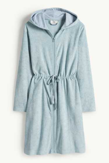 Damen - Bademantel mit Kapuze - türkis