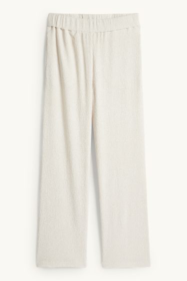 Mujer - Pantalón de jersey - mid waist - wide leg - con textura - beige claro