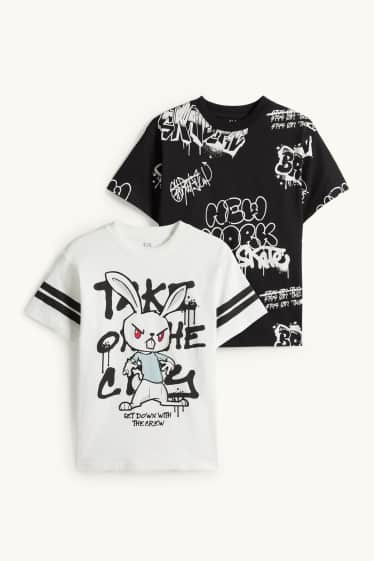 Kinderen: jongens - Set van 2 - graffiti - T-shirt - zwart / wit