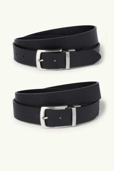 Bărbați - Curea reversibilă - imitație de piele - negru