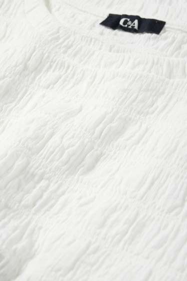 Dona - Samarreta de màniga curta - regular fit - frunzida - blanc trencat