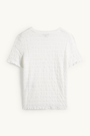 Dona - Samarreta de màniga curta - regular fit - frunzida - blanc trencat