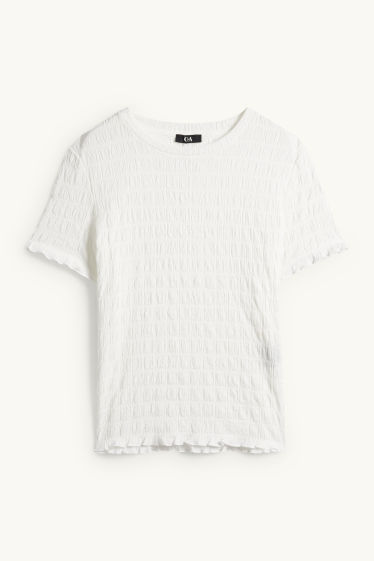 Dona - Samarreta de màniga curta - regular fit - frunzida - blanc trencat