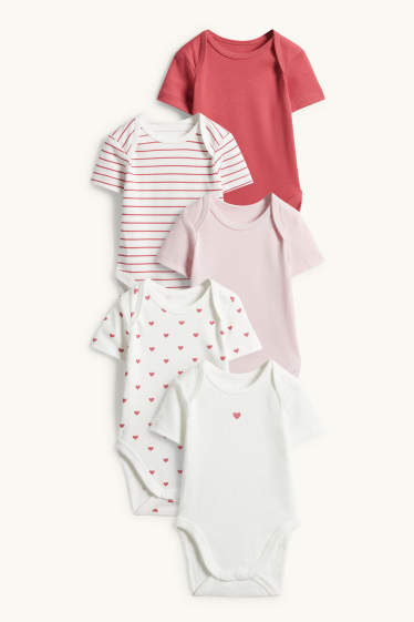 Baby: meisjes - Set van 5 - hartje - rompertje - donker rose