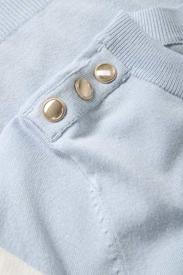 Women - Knitted jumper - short sleeve - striped - white / light blue