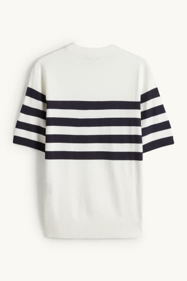 Women - Knitted jumper - short sleeve - striped - white / black