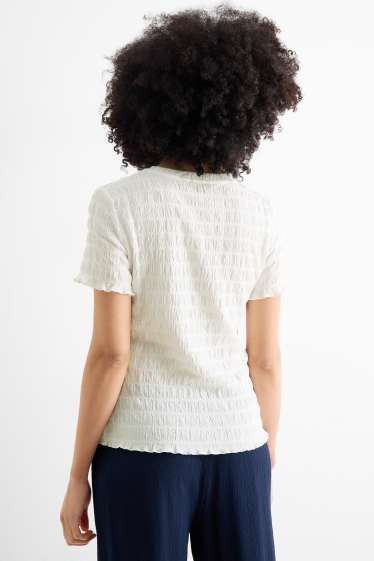 Dona - Samarreta de màniga curta - regular fit - frunzida - blanc trencat