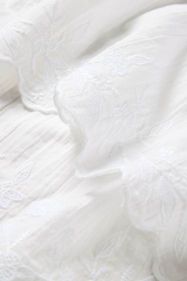 Damen - Bluse - gesmokt - weiß