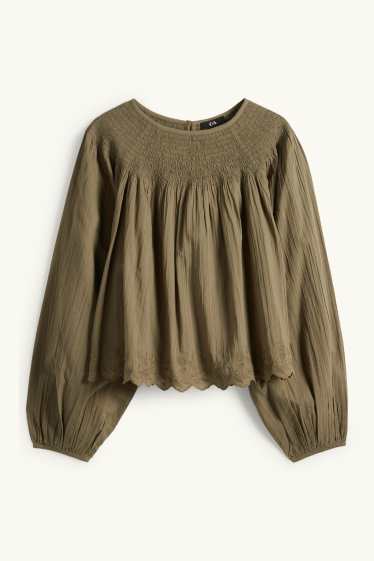 Donna - Blusa - arricciata - verde