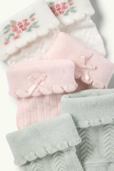 Baby Mädchen - Multipack 3er - Blümchen - Erstlings-Socken mit Motiv - weiss