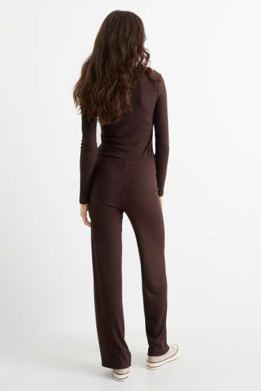 Femmes - Pantalon de jogging - finition côtelée - marron foncé