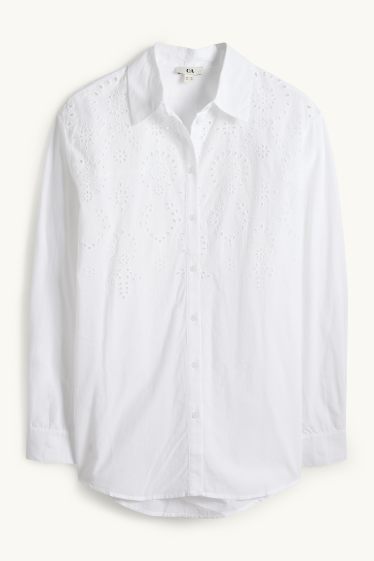 Femmes - Blouse-chemise - broderie anglaise - blanc