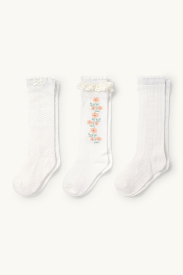 Neonate - Confezione da 3 - calze neonate - fiorellini - bianco
