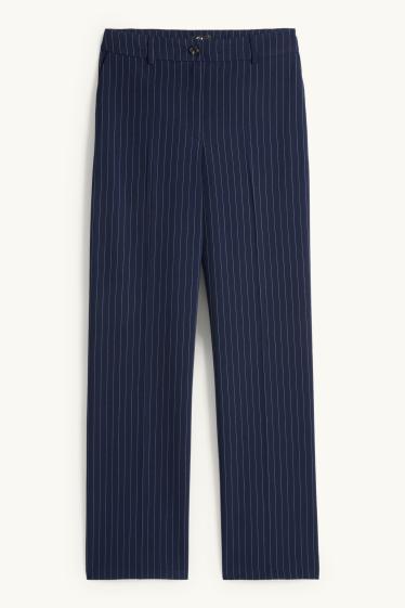 Dámské - Plátěné kalhoty - mid waist - wide leg - tmavomodrá