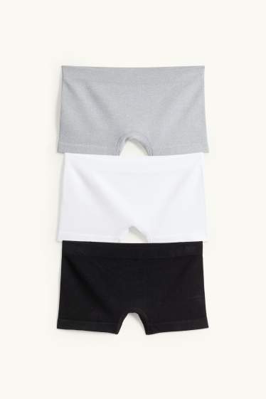 Bambine - Confezione da 3 - boxer - a coste - nero / grigio