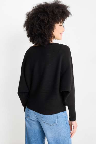 Dames - Trui - ribstof - zwart