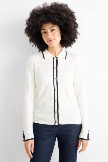 Dames - Gebreid vest - donkerblauw / crème wit