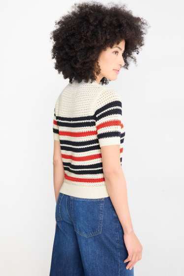 Dona - Jersei de punt de mitja - màniga curta - de ratlles - blanc trencat