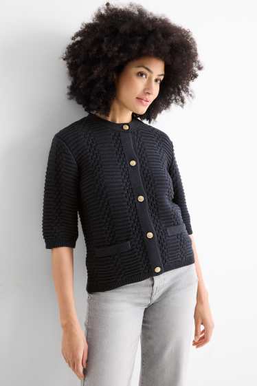 Women - Cardigan - textured - dark blue