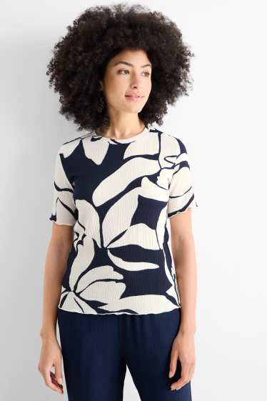 Women - T-shirt - regular fit - floral - dark blue / creme white