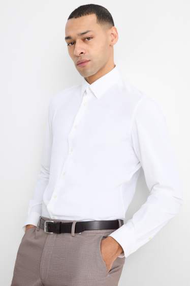 Hommes - Chemise de bureau - slim fit - col kent - Flex - blanc