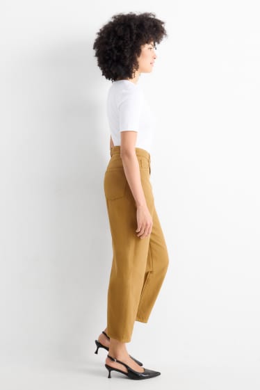 Femei - Pantaloni de stofă - talie înaltă - barrel leg - maro